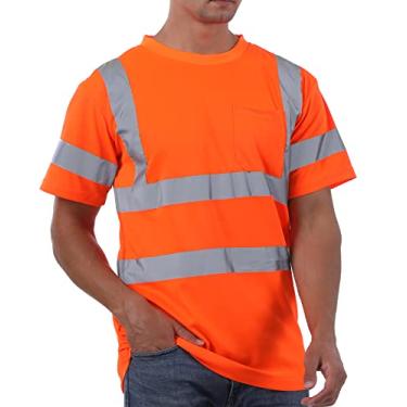 Imagem de Camisas de alta visibilidade para homens Classe 3 Hi Vis camisas de construção reflexiva para homens com bolso camisetas masculinas de trabalho manga curta laranja M