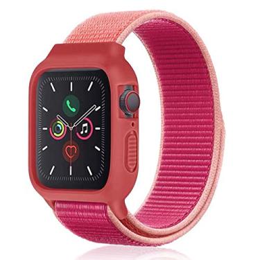 Imagem de Pulseira com capa compatível com Apple Watch infantil de 42 mm (série 11/10) 41 mm, 40 mm e 38 mm, amortecedor de silicone com pulseira esportiva de nylon para séries 11/10/9/8/7/6/5/4/SE/SE2/SE3 para
