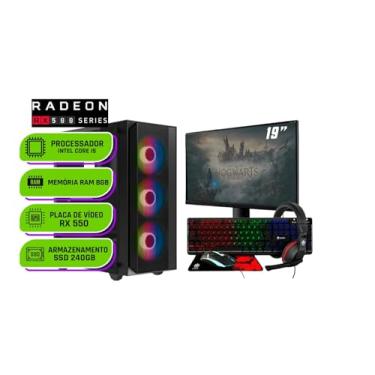 Imagem de PC Gamer Completo Alligator Shop Intel i5 3470, Radeon RX 550 4GB, Memoria 8GB DDR3, SSD 240GB, Monitor 19 Polegadas