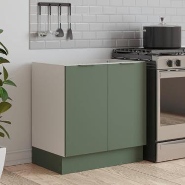 Imagem de Balcão 2 Portas 80cm sem Tampo com Rodapé Puxador 150mm Ipanema CabeCasa MadeiraMadeira Verde Folha/Branco