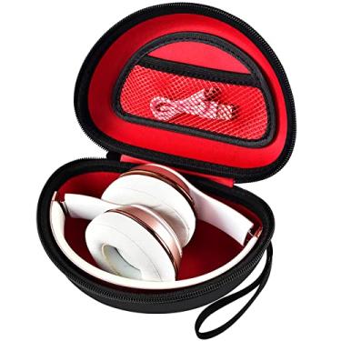 Imagem de Capa rígida de viagem compatível com Beats Solo 4, Studio Pro, Solo3, Studio3, Solo2, Solo Pro - Caixa protetora de armazenamento com bolso de tela para fones de ouvido Bluetooth (preto + vermelho