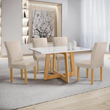 Imagem de Conjunto Mesa Arizona 120cm com 4 Cadeiras Canela Tampo Smart Plus com Vidro Cinamomo/off White/gelo