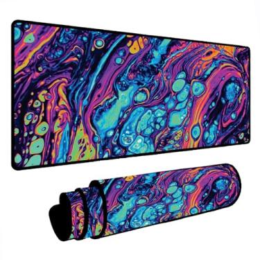 Imagem de Novo Mouse Pad Gamer Deskpad Speed Extra Grande Borda Costurada Profissional Varios Tamanhos - Liquid Azul Laranja (90x40)