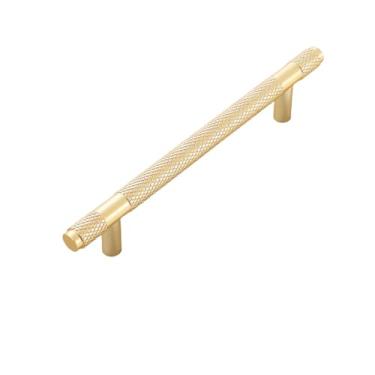 Imagem de Puxadores pretos cinza dourados claros para armários e gavetas Puxadores longos serrilhados em T para maçaneta de porta de móveis, dourado, 128 mm