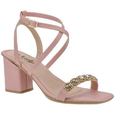 Imagem de Sandália Feminina 41,42,43 Salto Alto Bloco Com Brilho Strass Confort Blogueira Festa-Feminino