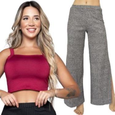 Imagem de Conjunto Cropped Alça Grossa e Calça Flare Pantalona Bella Fiore Top Calça Boca de Sino-Feminino