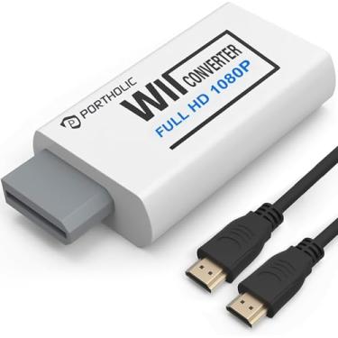 Imagem de Conversor Wii para HDMI 1080P PORTHOLIC para dispositivo Full HD, adaptador Wii HDMI com conector de áudio de 3,5 mm e saída HDMI compatível com Wii, Wii U, HDTV, monitor - suporta todos os modos de