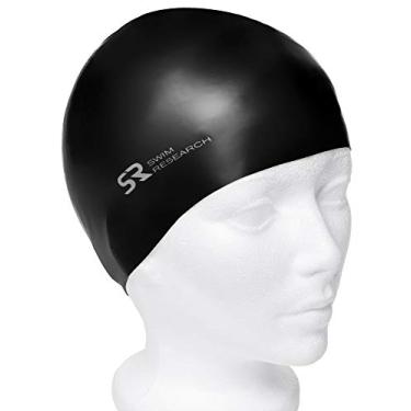 Imagem de Touca de natação de silicone sólido hipoalergênico metálico Swim Research, Metallic Black-2PK