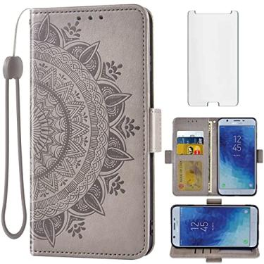 Imagem de Asuwish Capa de telefone para Samsung Galaxy J7 Star J 7 Crown 7J Refine 2018 J7V V 2ª geração, protetor de tela de vidro temperado, suporte para cartão de crédito, alça de pulso flip celular Aura