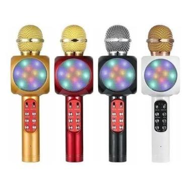 Imagem de Microfone Karaoke Led Bluetooth Caixa De Som Grava Muda Voz - Rhos