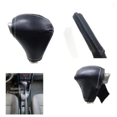 Imagem de Kit Revestimento Couro Capa Manopla Câmbio Automático e Alavanca Freio