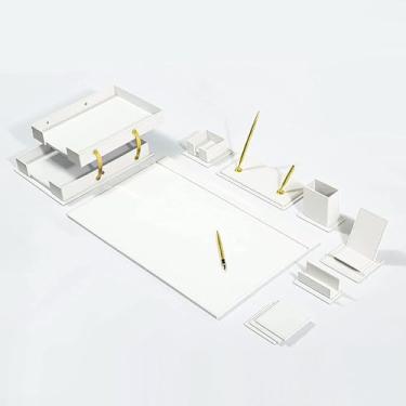 Imagem de MOOGCO Conjunto colado – acessórios de mesa – organizador de mesa de couro – conjunto de couro colado – acessórios para mesa de escritório – acessórios de escritório – suprimentos de mesa – conjunto