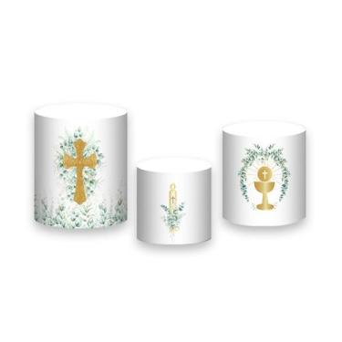 Imagem de Trio de Capas de Cilindro - Batizado Crisma Dourado Folhagens 025 - Vi