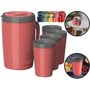 Imagem de Kit Jarra Térmica Plástica Caribe 2 Litros Para Sucos Água + Quatro Co