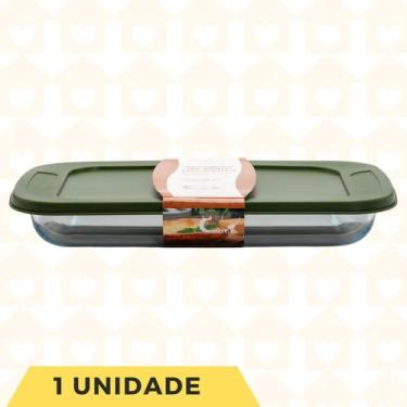 Imagem de Jogo 1 Assadeira Vidro Retangular Forte 2.2L Forno Lasanha - CasaVita,