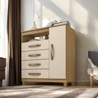 Imagem de Cômoda Sapateira Miami 1 Porta E 4 Gavetas Carvalho Off White