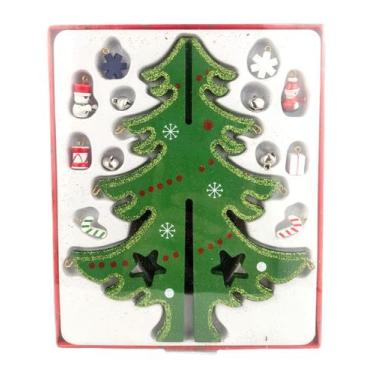Imagem de Árvore Enfeite de Natal Madeira 3D e Pingentes 18x14CM Pequena - Wincy
