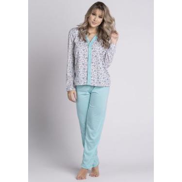 Imagem de Pijama Amamentação Longo Pós Cirúrgico Estampado - WLS Modas, Verde, P