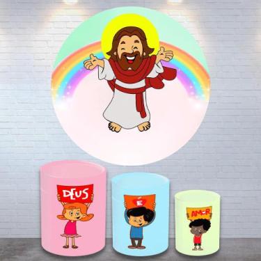 Imagem de Kit Painel de Festa Redondo Trio Cilindro - JESUS - DeCarllos