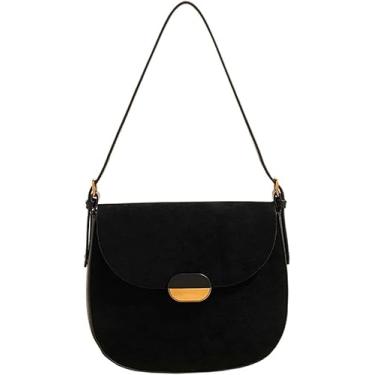 Imagem de JOLILUNA Bolsas de ombro de camurça bordô para mulheres marrom camurça pequena moderna vinho bolsa transversal bolsa de camurça, Preto