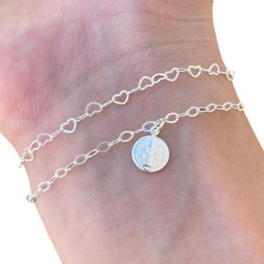 Imagem de Kit 2 Pulseira Feminina Prata 925 São Bento Elos de Corações - Hakuna 