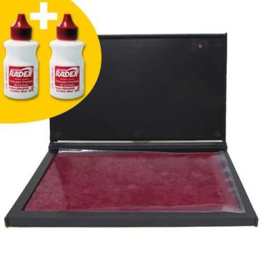 Imagem de Kit Almofada Carimbo Grande N4 Vermelho 16,8 x 9,8 cm com 2 Tintas Ext