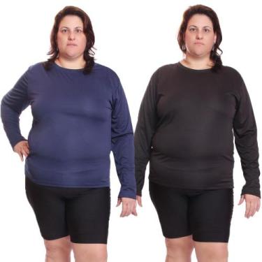 Imagem de Kit 2 Camisetas Feminina Plus Size Manga Longa Dry Fit Lisa Proteção S