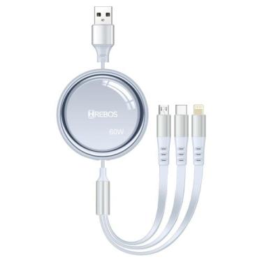 Imagem de Cabo Turbo Longo 3 em 1 Micro-USB Type-C Lightning 1 Metro Tipo C - Hr