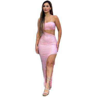 Imagem de Vestido Midi Feminino Longo sem alça Moda Recortes com Bojo de Fenda n