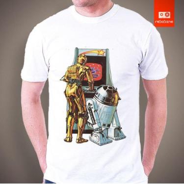 Imagem de Camiseta Star Wars C3po R2d2 Fliperama 100% Algodão Camisa - Tee Geek,