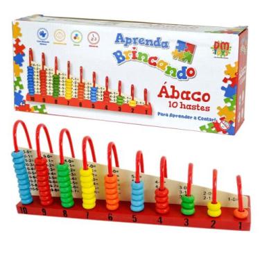 Imagem de Ábaco Infantil Educativo 10 Hastes Escolar Brinquedo Madeira DMT6735 -