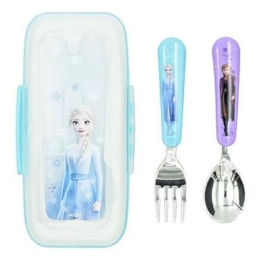 Imagem de Conjunto de talheres Frozen Elsa, garfo e colher com estojo
