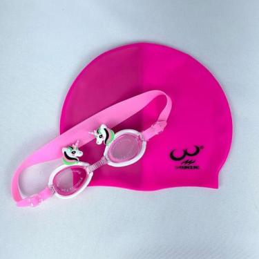 Imagem de Kit De Natação Com Touca De Silicone e Óculos Para Crianças Menino ou 