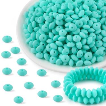 Imagem de Kovict 300 peças de contas de lentilha de silicone de 12 mm, contas espaçadoras de silicone para colar, pulseira, chaveiro, canetas, artesanato (ciano)