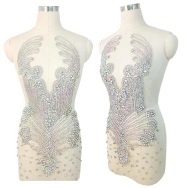 Imagem de FRILMS Corpete grande aplique de renda lantejoulas strass apliques finos costura à mão cristais e contas para roupas sociais (L6-silverAB)