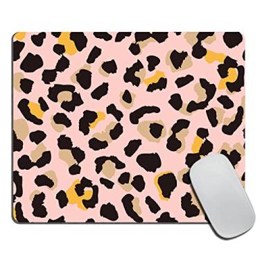 Imagem de Mouse pad rosa guepardo mousepad plantas decoração de escritório para mulheres homens acessórios de mesa leopardo estampa animal mousepad presente para colega de trabalho 24.1 cm x 20.1 cm x 0.3 cm