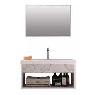 Imagem de cozimax, Gabinete Tocador Armário de Banheiro Pia Beta Branco Mármore