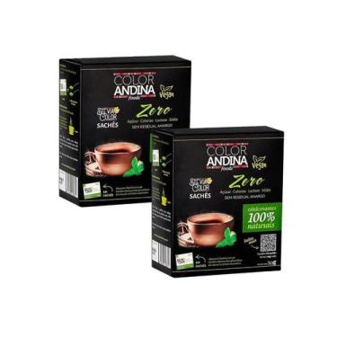 Imagem de KIT 2X - Adoçante vegano stevia em pó  Color Andina  50 sachês de 600 