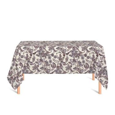 Imagem de Toalha de Mesa Retangular em Tecido Jacquard Estampado Floral Bege e M