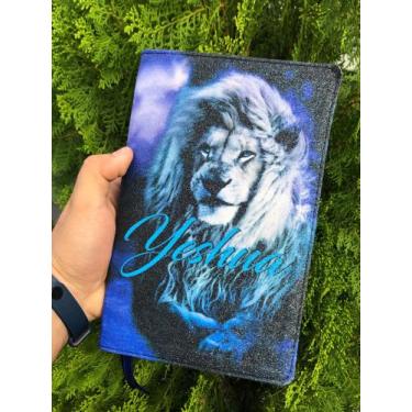 Imagem de Bíblia Glitter 100% Leão roxo com harpa e índice - Cpp