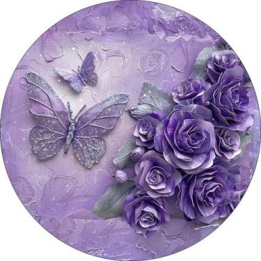 Imagem de Painel De Festa Redondo 1,50x1,50 - Flores e Borboletas Lilás com Roxo