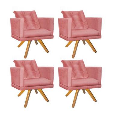 Imagem de Kit 04 Poltrona Milena Confort Base Giratória Caramelo Com Almofada Sa