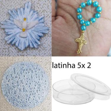 Imagem de Lembrancinhas para montar 10 latinhas acrílico 5x2 + 10 mini terços + 