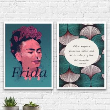 Imagem de kit 2 Quadros Frida Las Mejores Personas 33x24cm - com vidro - Quadros
