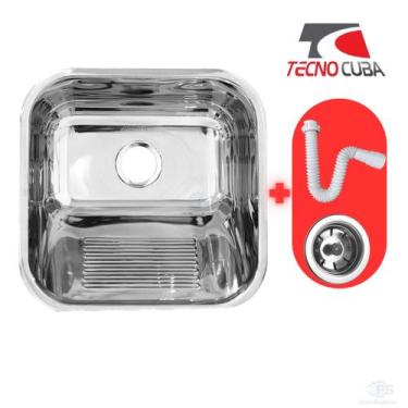 Imagem de Tanque Lavanderia aço inox 40x40x22 21 Litros Polido com Válvula e Sif