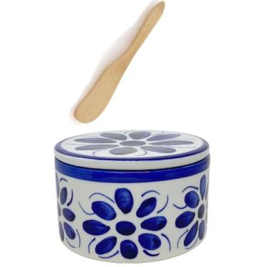 Imagem de Manteigueira Francesa Pintada a Mao - com espatula de bambu - Utensili