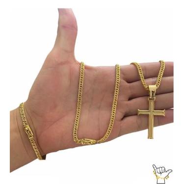 Imagem de Kit Cordão Pulseira Pingente Banhado Ouro 18K Grumet Lacraia - Vip Jói