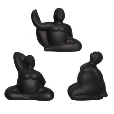 Imagem de Estatueta Trio de Yoga em Cerâmica Decorativo Home Preto Fosco - Sara 