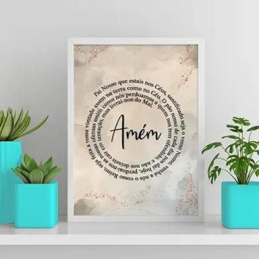 Imagem de Quadro Oração Pai Nosso - Mármore Bege E Dourado 24x18cm - Quadros On-