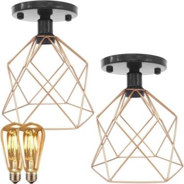 Imagem de 2 Lustre Teto Plafon + 2 Lâmpada Led St64 Industrial Aramado Cálice Re